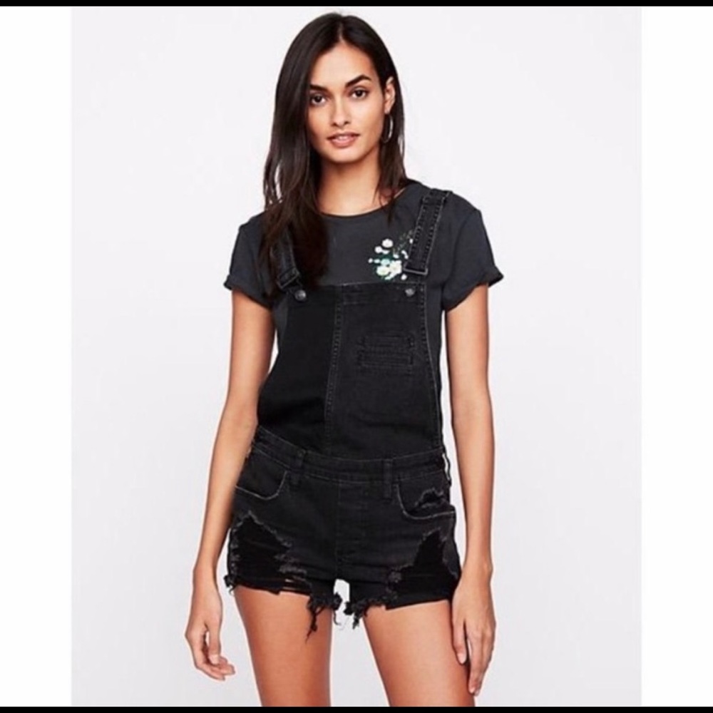 Express overall distressed shorts